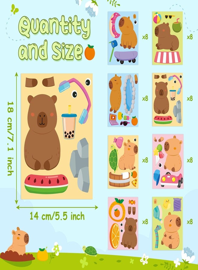 CY2SIDE Capybara Face Stickers Sheets - 64PCS Cute Cartoon Animal Make a Face Stickers Games for Kids School Reward Make Your Own Funny Animal Valentine Party Favors DIY Kawaii Capybara Theme Activity - Image 2